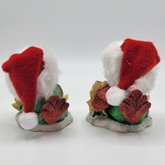 Vintage 1996 Christmas Card ENESCO Cardinal Bird Figurine Set Of 2 Santa Hats - Picture 6 of 14